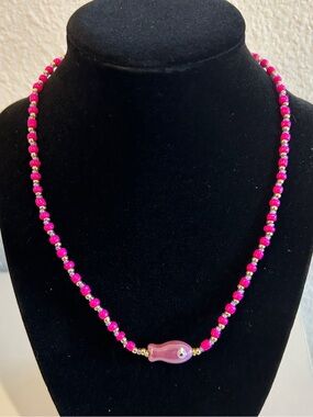 Hot Pink Beaded Necklace with fish pendant